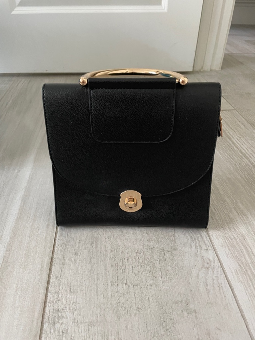 T.J.Maxx Black Satchel with Gold-Tone Handle